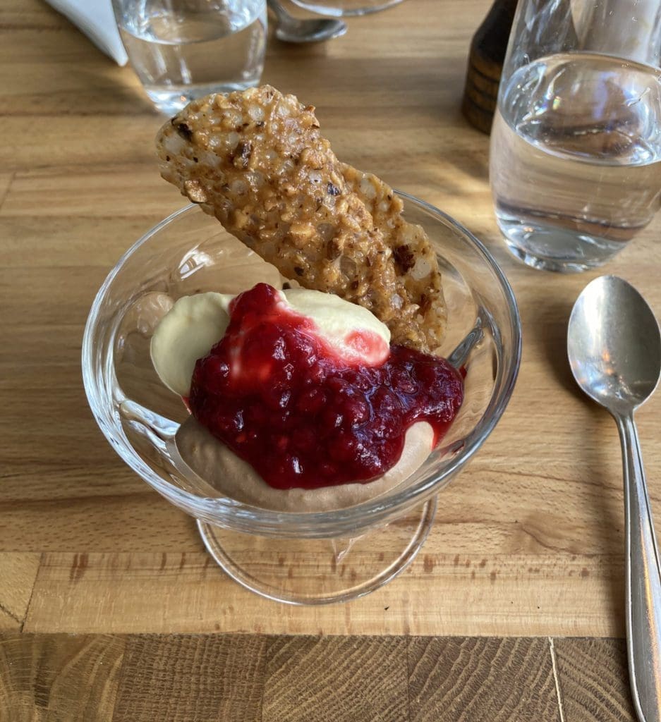 dessert with raspberry jam and flan